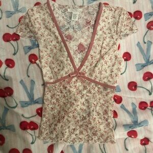 Full Tilt White Lace Top with Red Accents